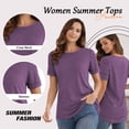 thumbnail image 3 of SHIBEVER Short Sleeve T-Shirts for Women Fashion Summer Tops Trendy Loose High Low Purple Dressy Tops Tunic Blouse Size L, 3 of 7