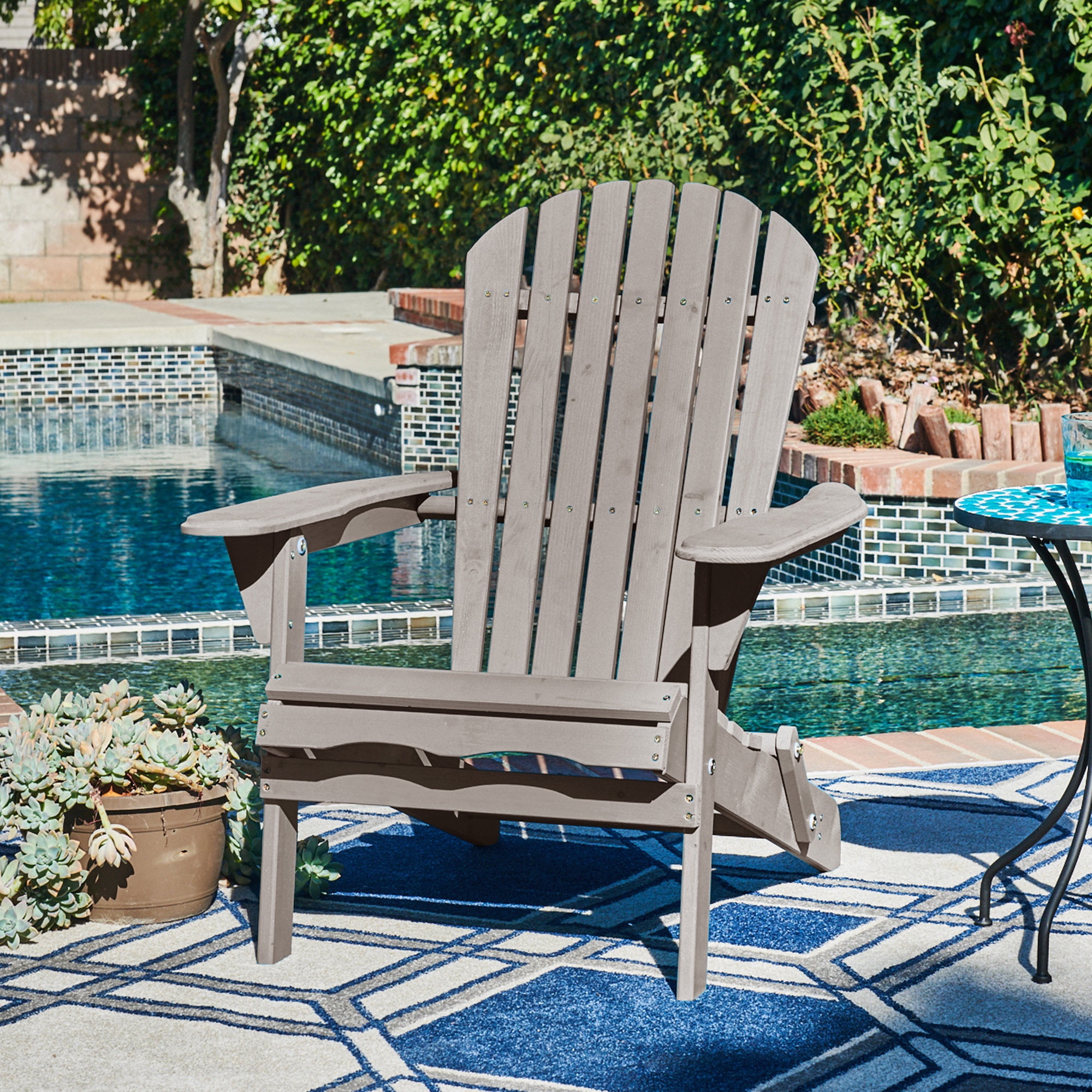 Glavbiku Folding Adirondack Chair Set of 4,Wood Lounge Chairs with High Backrest for Patio,Gray