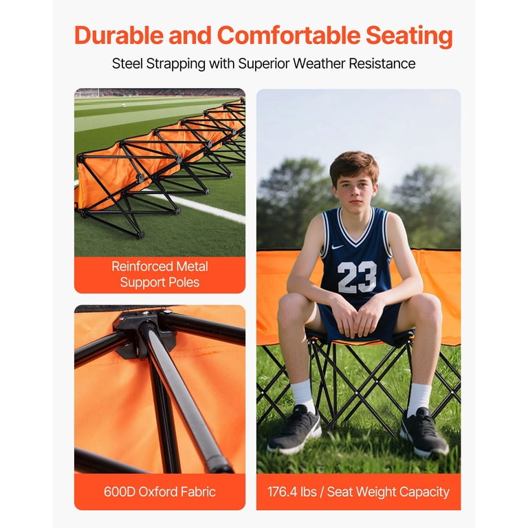 AsterOutdoor 6-Person Folding Sports Bench with Backrest, Orange photo 3