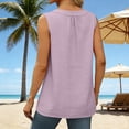 thumbnail image 3 of Womens Cotton Linen Dressy Blouses, Sleeveless Shirts for Women Summer Casual Solid Color Lightweight Notch V Neck Tank Tops, 3 of 6