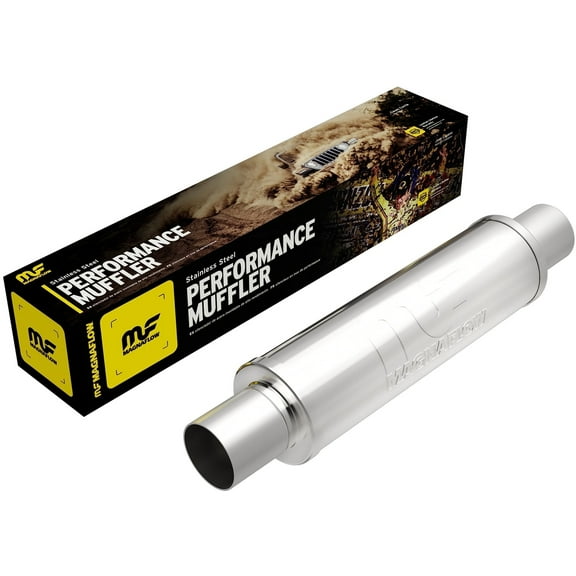MagnaFlow Exhat Products Straight-Through Stainless Muffler: 10416, 4x4x14" Round , 2.5" Center Inlet / 2.5" Center Outlet