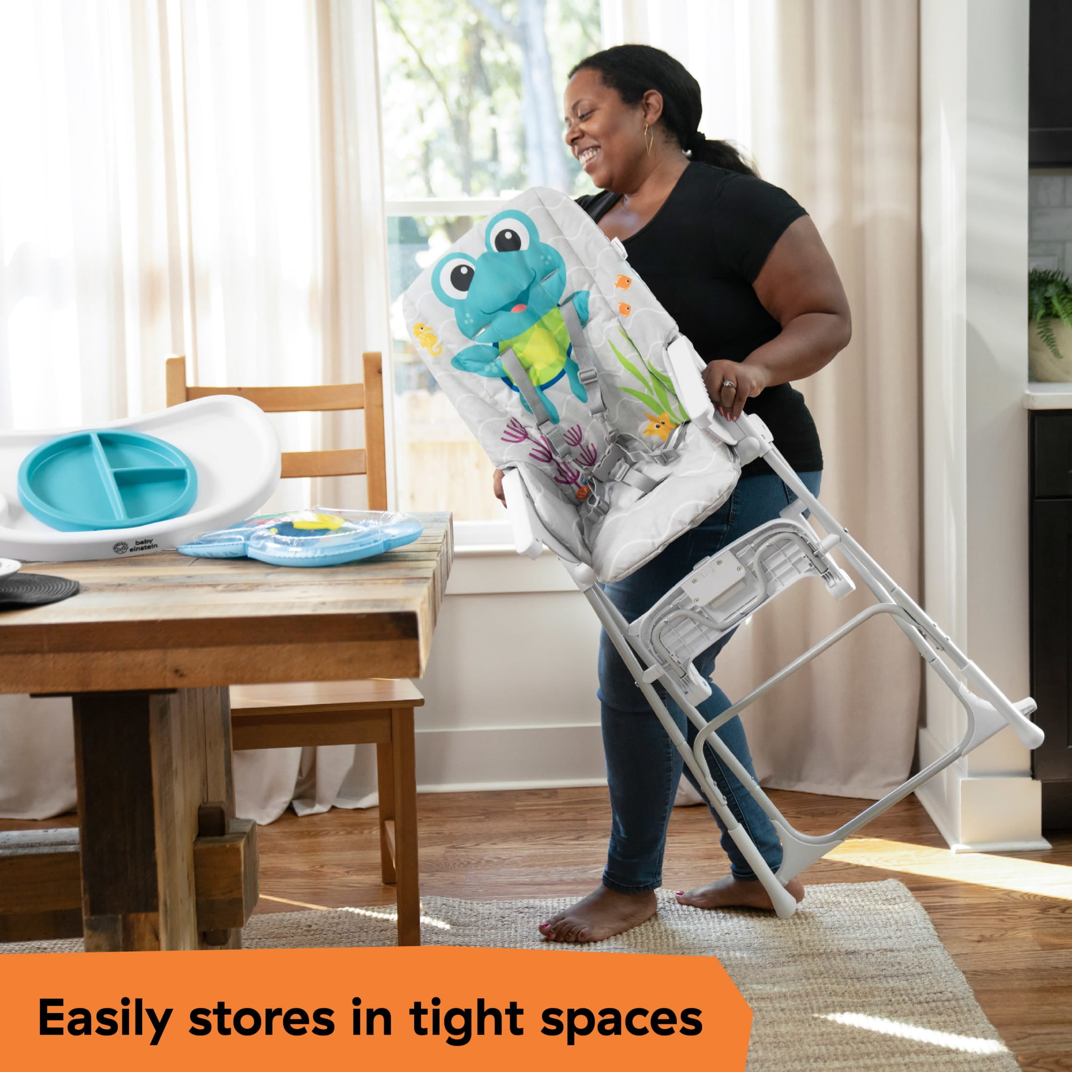 Baby Einstein Ocean Explorers Snack & Splash Compact Folding High Chair, Ages 6 Months and Up, Unisex