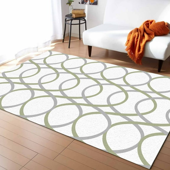 Area Rug 4'x6' Abstract Geometric Sage Green Gray Line Washable Area Rugs Non Shedding Floor Carpet Rubber Backing Non-Slip Indoor Mats for Living Room Bedroom Kitchen