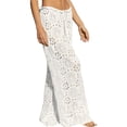 thumbnail image 3 of Womens Crochet Swimsuit Coverup Pants High Waisted Drawstring Sexy Sheer Mesh Knit Wide Leg Beach Pants, 3 of 6