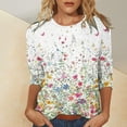 thumbnail image 2 of Shirts for Women Flower Print Round Neck T Shirt 3/4 Sleeve Loose Casual Soft Lightweight Polyester for Spring Summer 4Xl Size Spring Summer Womens Tops, 2 of 5