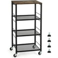 thumbnail image 2 of 4-Tier Wire Storage Rolling Cart Mesh Shelves Wood Table, 2 of 8