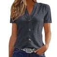 thumbnail image 7 of UAMVSH Womens Button Down Linen Shirt V Neck Short Sleeve T-Shirt Lightweight Soft Cotton Tunic Blouse Beach Vacation Clothes, 7 of 7