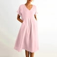 thumbnail image 6 of 2026 Summer Dress for Women Casual Cotton Linen Midi Sundress with Pockets V Neck Short Sleeve Aline Beach Dresses Fashion Trendy Outfits Loose Fit Lightweight Dresses for Ladies, 6 of 9