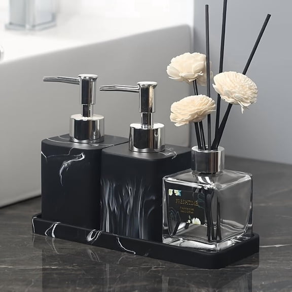 Black Marble Lotion Dispenser Pump for Soap Bathroom Kitchen Countertop