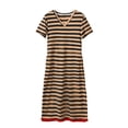 thumbnail image 4 of XDZJLR Womens Dresses formal Fashion Short Sleeve Maxi T Shirt Striped Long Color Block Maxi Skirt, 4 of 7