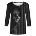 thumbnail image 4 of VKOYWKM 3/4 Length Sleeve Women Tops Skeleton Print Halloween Theme Shirts Fall Crew Neck Loose Dressy Blouse Tunic Tops Women Halloween Costumes, 4 of 5