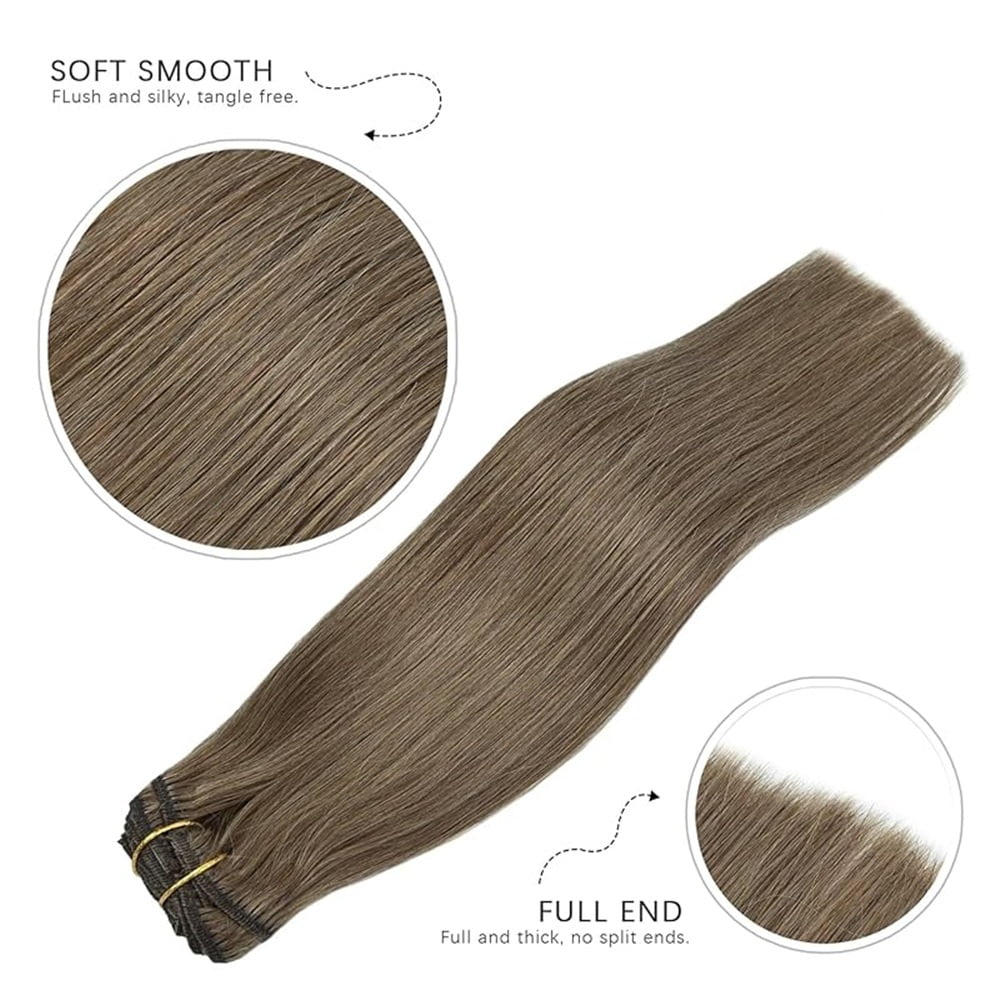 Real Human Hair Clip in Hair Extensions One Piece Thick Silky Straight Hair Pieces for Thinning Hair #8 Brazilian Remy Hair Clip In Extensions
