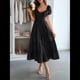 thumbnail image 5 of Vestido Midi Informal de Verano para Mujer, con Mangas , Escote en V, Fruncido y Volantes Escalonados. Negro S, 5 of 8