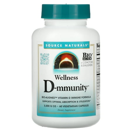 Source Naturals Wellness D-mmunity, Bio-Aligned Vitamin D Immune Formula, 6,000 IU, 60 Vegetarian Capsules (75 mcg (3,000 IU) per Capsule)