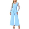 thumbnail image 1 of INSPIRAR CHIC Mono de Mujer Cuello en V Malla de Manga Larga Pantalones Anchos Ropa de Fiesta XL Azul Claro, 1 of 6