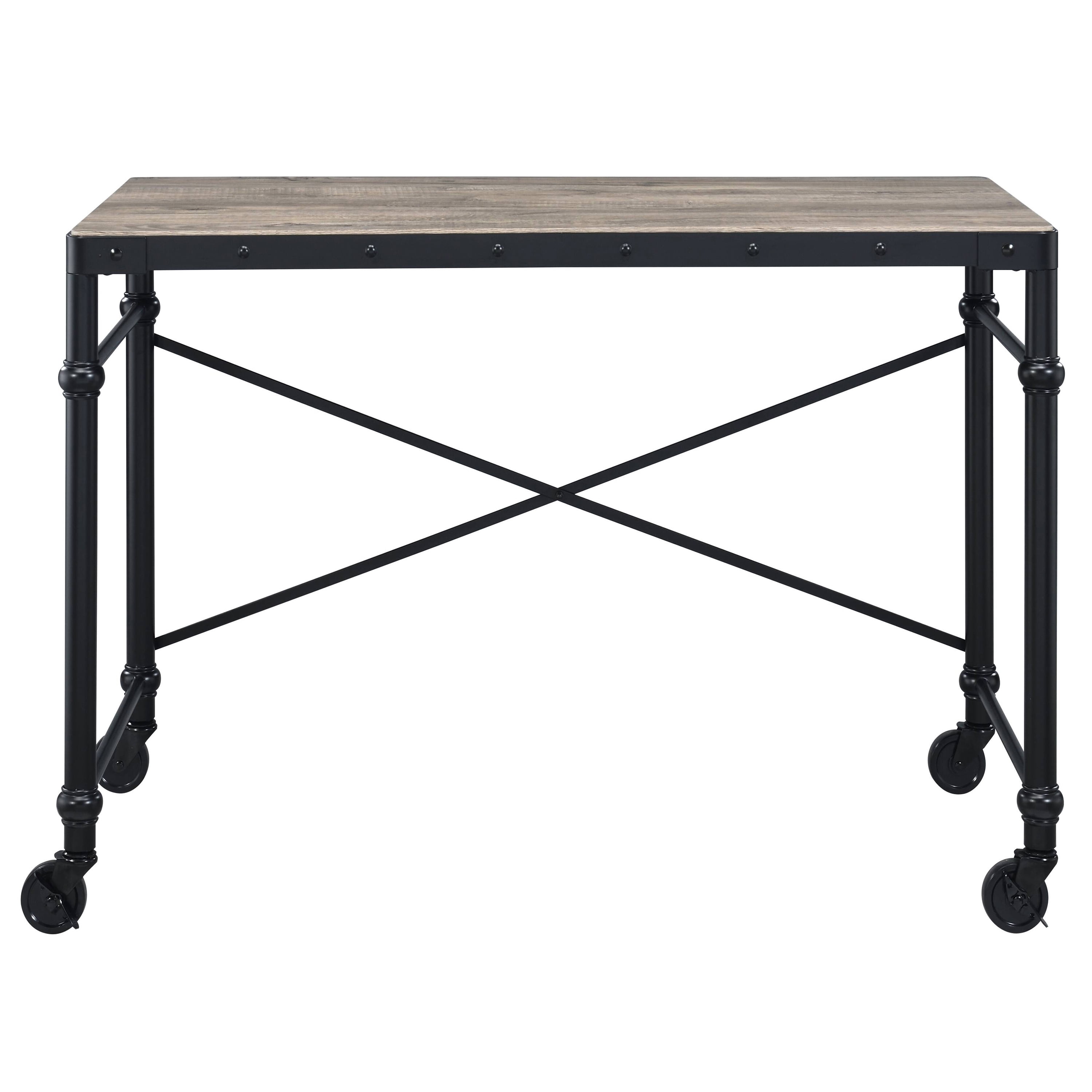 Astoutdoor Rustic Oak and Black Writing Desk with Wheels