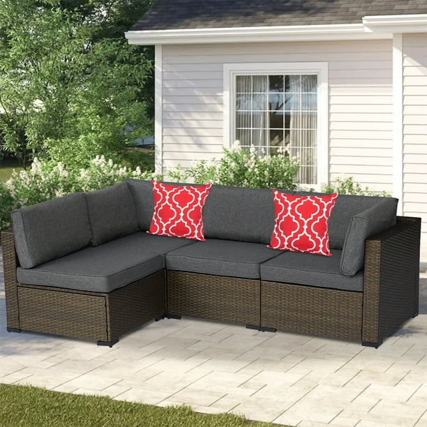 Kinbor 4pcs Outdoor Patio Furniture Set Wicker Sectional Sofa