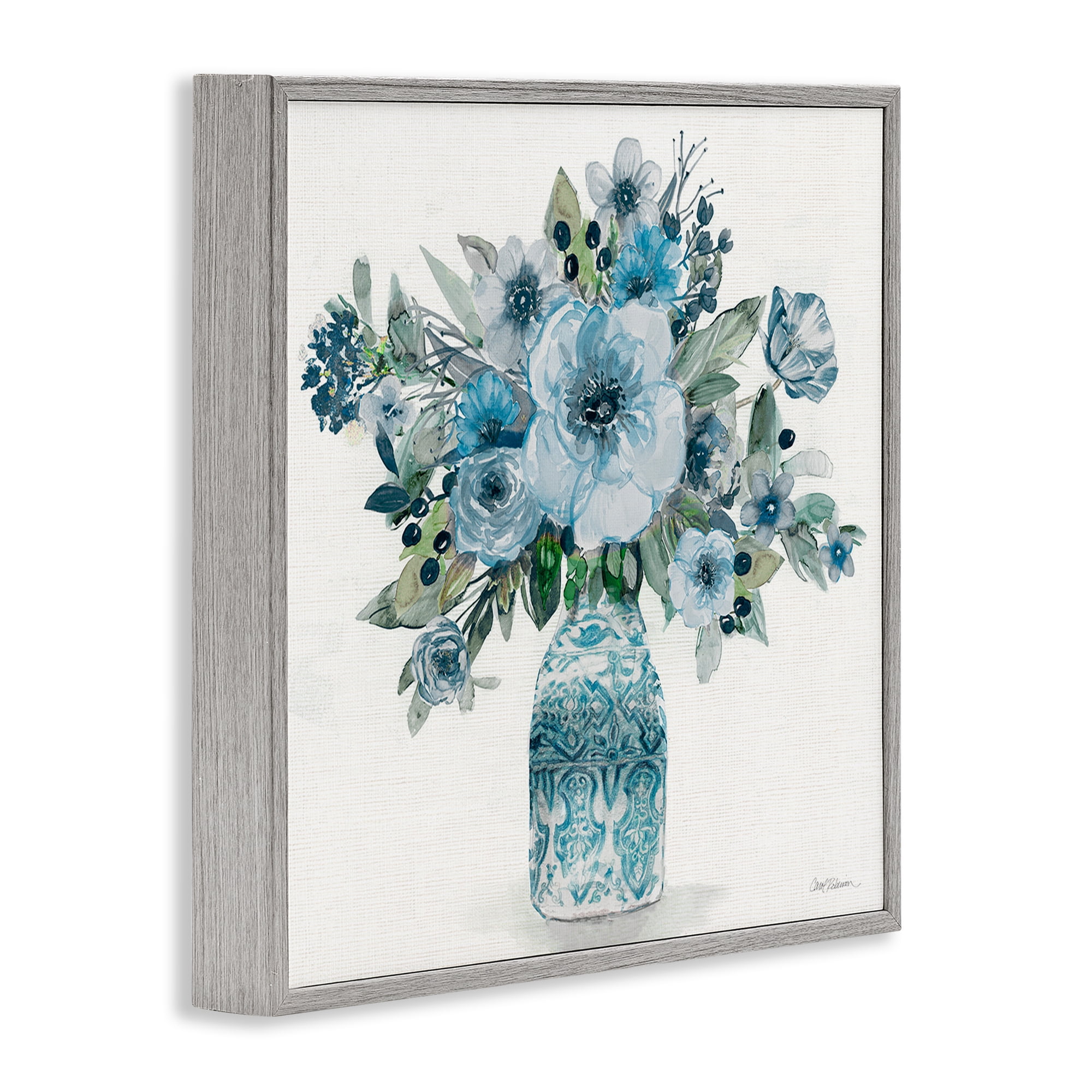 Stupell Industries Pastel Blue Botanical Bouquet Gray Framed Giclee Art, design by Carol Robinson