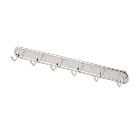 Unique Bargains Home Wall Stainless Steel Mounted 6 Hooks Belts Towel Hooks Rack Hanger Silver