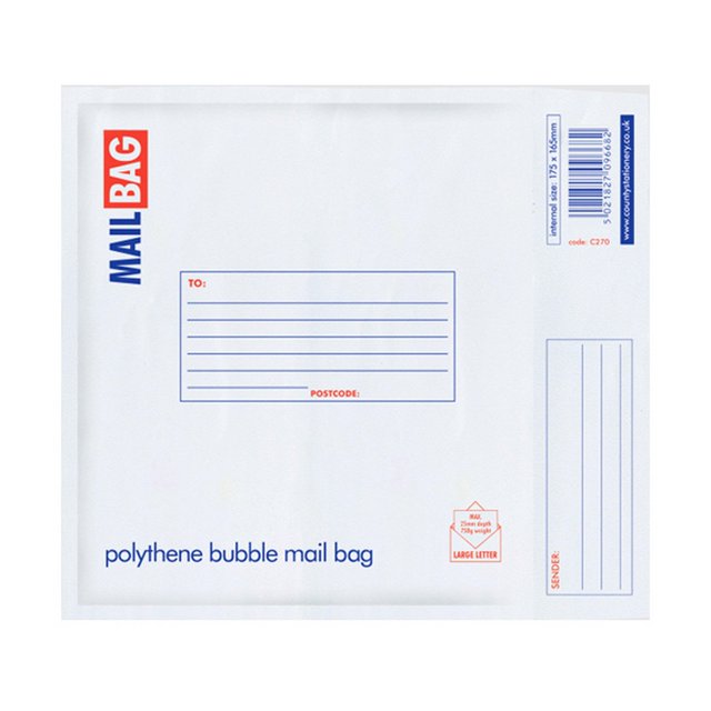 County Stationery - Sobres estilo bolsa de polietireno con relleno de burbujas (Paquete de 10) (Blanco)
