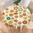 thumbnail image 2 of 70''S Retro Floral Tablecloth, Boho Abstract Yellow Orange Flowers Groovy Table Cover for Country Farmhouse Kitchen Dining Room Party Picnic Table Decor 60x60nch, 2 of 5