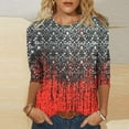 thumbnail image 2 of Women's Coloured Printed T-shirt 3/4 Sleeves Pullover Round Neck Blouse 2025 Trendy Casual Tops,Red,S, 2 of 5
