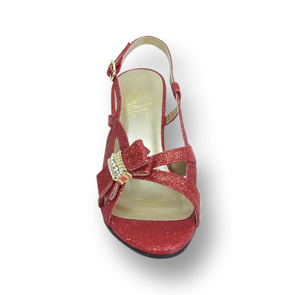 FLORAL Pixie Women's Wide Width Rhinestone Ornament Heeled Sandals (RED) 7
