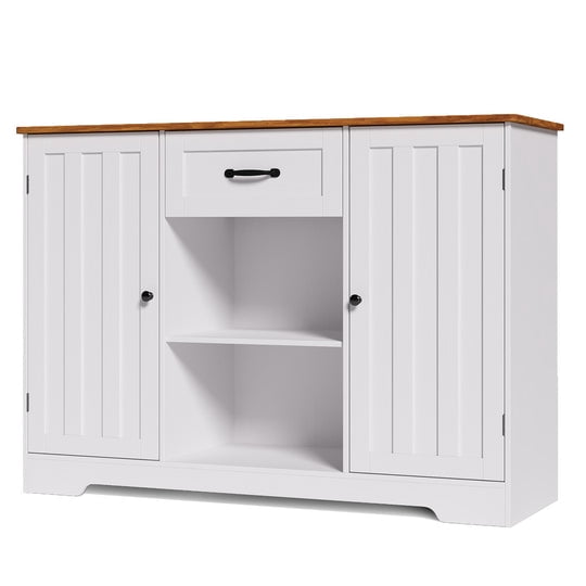 Coffee Bar, Aiho 45" Kitchen Storage Cabinet, Sideboard Buffet Cabinet with 14 Shelves, 1 Drawer - Retro Desktop
