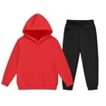 thumbnail image 3 of BRGZLK Boys Clothes 2pcs Solid Color Round Collar Long Sleeve Regular Shoulder Hoodie Sweatshirt and Sweatpants Fall Winter Outfits Red 3-4 Years, 3 of 4