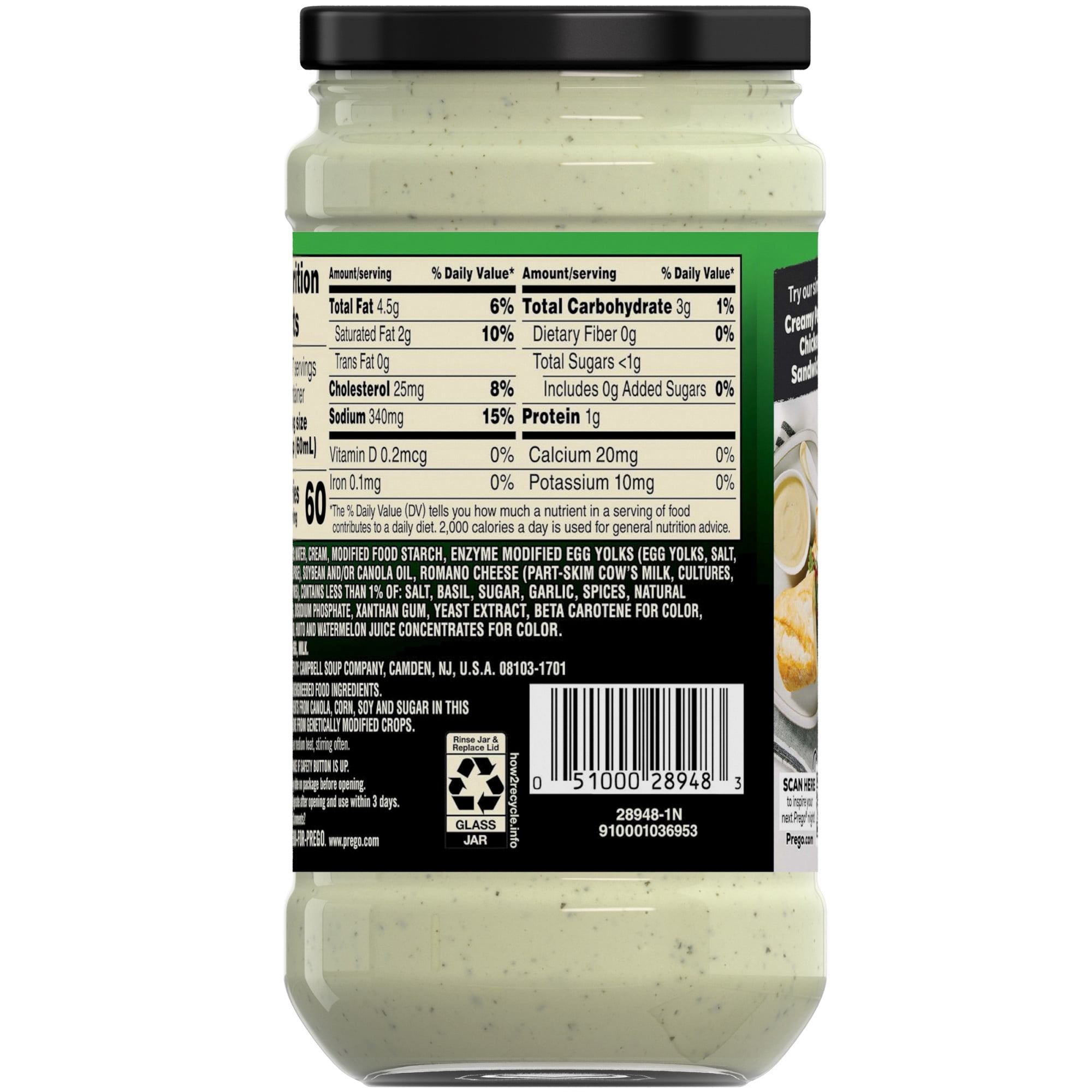 (4 pack) Prego Creamy Basil Pesto Pasta Sauce, 14.5 oz Jar