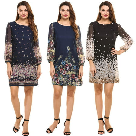 Black Friday Clearance! Women's Long Sleeve Chiffon Floral Print Casual Shift Dress (Best Black Friday Ad Site)