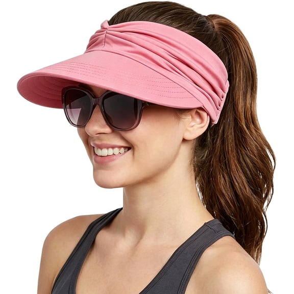 2026 NEW Women's UPF 50 UV Protection Sun Visor Hat Wide Brim Lightweight Foldable Ponytail Cap Beach Outdoor