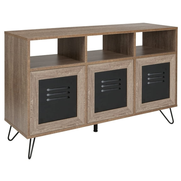 Emma   Oliver 44"W 3 Shelf Storage Console/Cabinet in Rustic Wood Grain Finish