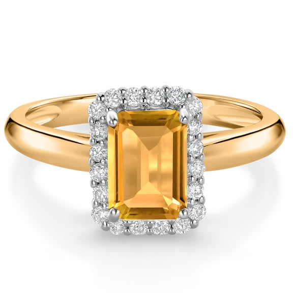 Gem Stone King 1.03 Ct Yellow Citrine G/H Lab Grown Diamond 10K Yellow and White Gold Halo Engagement Ring (Size 6)