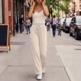 thumbnail image 2 of Beige Spandex Bib Pants for Juniors Fall Summer Long Casual Adjustable Straight Leg Plain Long Leg Bib Pants Pants Catsuit Women 2026 Clothing Country Concert Y2K M, 2 of 7