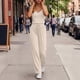 thumbnail image 2 of Pantalones Casuales para Mujeres Verano Cuello en V Color Sólido Bolsillo sin Mangas Pantalones Largos Mono Poliéster Moda Casual, 2 of 7