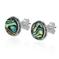 thumbnail image 5 of Elegant Braided Border Round Abalone Shell Inlay Sterling Silver Stud Earrings, 5 of 5