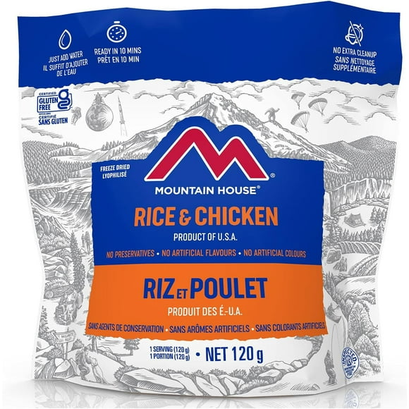 Mountain House Pochette de Riz et de Poulet Sac à Dos Lyophilisé et Nourriture de Camping Nourriture de Survie et d'Urgence Repas Sans Gluten Facile à Préparer Délicieuse et Nutritive 6 Sachets