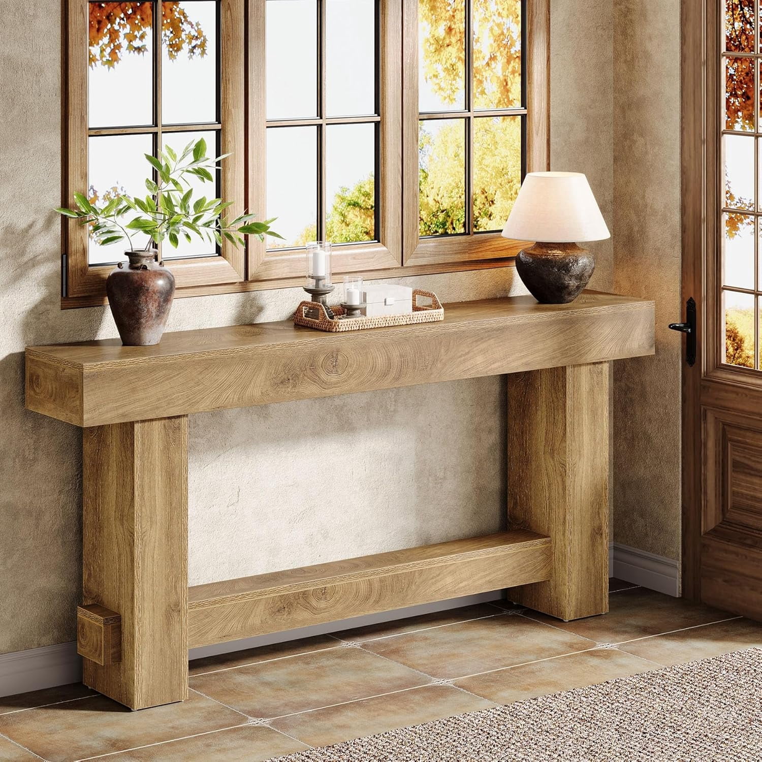 Tribesigns 70.9" Entryway Console Table, Extra Long Wooden Farmhouse Sofa Table Behind Couch for Hallway, Living Room, Wood Grain Finish