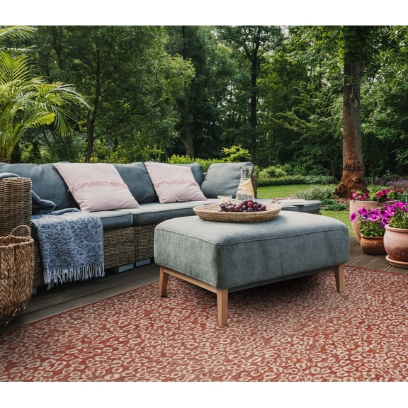 SAFAVIEH Courtyard Neofit Animal Indoor/Outdoor Area Rug, Rust/Light Grey, 5'3" x 7'7"