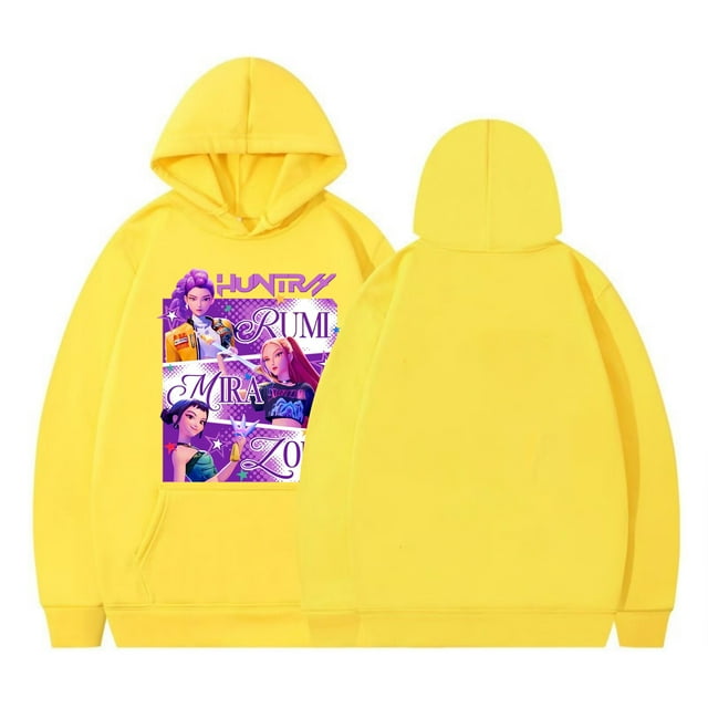 Moonsky Sudadera con capucha de moda para mujer de la cantante pop Dem/0n HUNTR/X con jersey corto, suave y cómoda, top de manga larga para uso informal en primavera, otoño e invierno. (Amarillo L)
