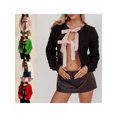 thumbnail image 3 of Michellecmm Women's Cable Knitted Cardigan Bow Tie-up Closure 3D Balls Ribbed Long Sleeve Crew Neck Sweaters, 3 of 9