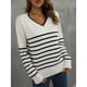 thumbnail image 3 of Suéter a rayas con cuello en V para mujer suéter informal de punto de manga larga Tops holgados para citas en casa y oficina ANGGREK Otros, 3 of 7