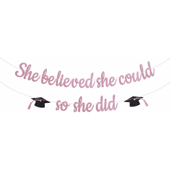 She Believed She Could So She Did Banner, She Did It 2025 Garland Graduation Party Bunting Banners, Congrats Grad Banner for Girls College Graduation Party Supplies(Pink)