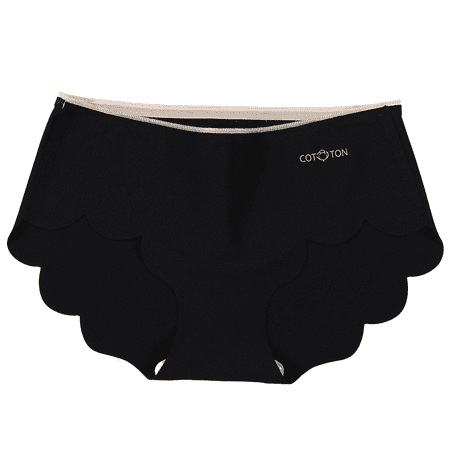Fulorrnie Mid Rise Seamless Women s Panties Scalloped Lace Trim Antibacterial Fabric No Show Underwear for Everyday Comfort  Black  XL