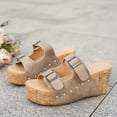 thumbnail image 4 of Sandales Compensées en Liège à Bout Ouvert pour Femmes, Bride à Double Boucle, Cloutées, à Enfiler, Sandale Plateforme, Confortables, Décontractées, pour Usage Quotidien, Mules, Brun, Taille 8,5, 4 of 7
