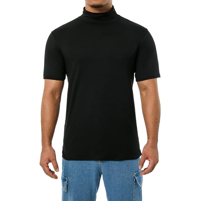 xiaxaixu T-shirts de Base pour Hommes, Hauts à Manches Courtes à Enfiler, Couleur Unie, Coupe Ajustée, T-Shirt à Col Roulé