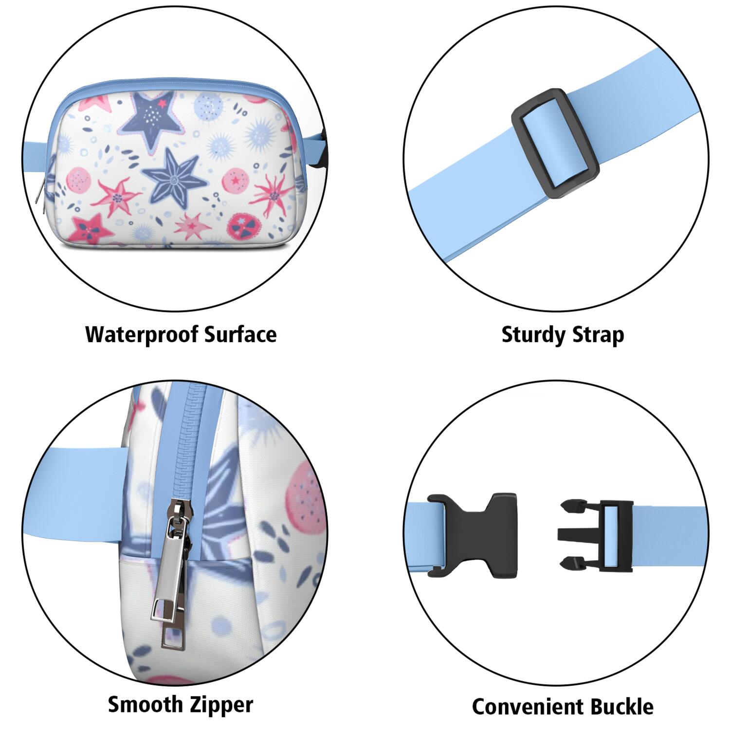 Crossbody Belt Bag Starfish Belt Bag Sporty Waist Pack for Women Casual Waist Packs with Adjustable Strap Waterproof Belt Bag for Daily Leisure Music Festival/Event