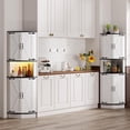 thumbnail image 6 of 64.6" Farmhouse Corner Cabinet with LED Light, Tall Bathroom Cabinet with 4 Barn Doors and 5 Tier Shelves, Freestanding Corner Bar Cabinet with USB Ports & Outlets for Living Room, Kitchen, Bar, 6 of 8