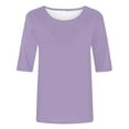 thumbnail image 5 of WTXUE Cotton Tops Basic Tees Casual 3/4 Sleeve T-Shirts Round Neck Tunic Tops Basic Tees Loose Fit Blouses Solid Color Pullover Casual Shirts Spring Shirts Business Blouses Rose Gold 3Xl, 5 of 5